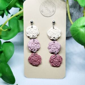 Clay earrings, rose dangle earrings, ombre neutral colors, mothers day gift